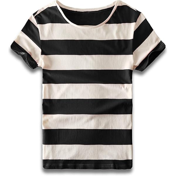 トップス Horizontal Striped Tee / black striped T-Shirts for Men Black and White Horizontal Stripe Short